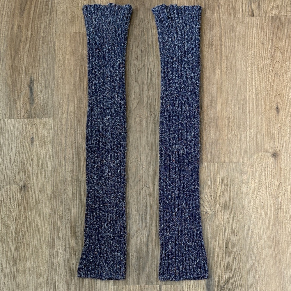 Handmade-Knitted Ribbed Knit Leg Warmers in Navy Muli-Colored